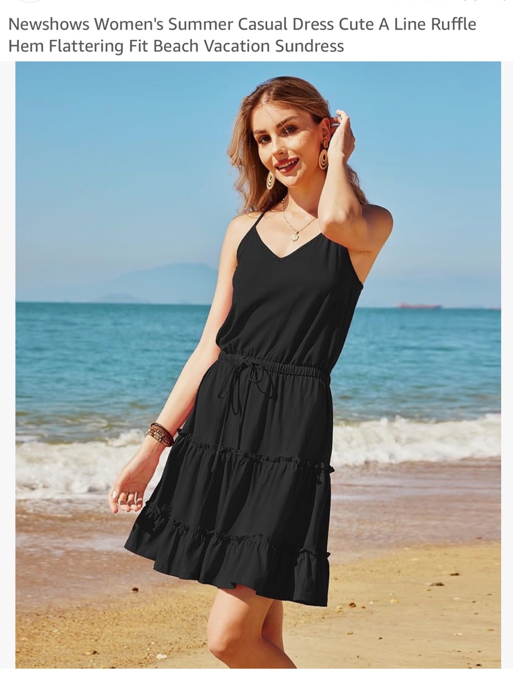 Amazon Black Tiered Drawstring Spaghetti-Strap Mini Dress